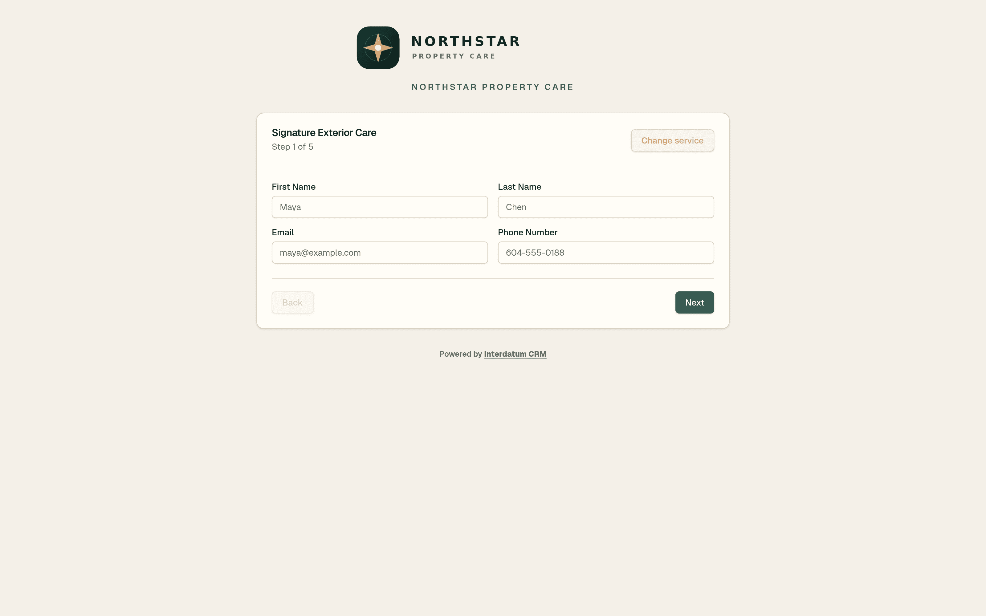 Northstar Property Care branded service request in Interdatum
